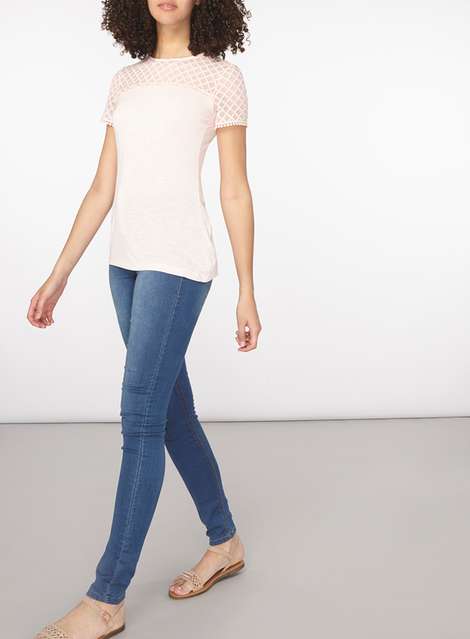 **Tall Blush Lace Yoke T-Shirt